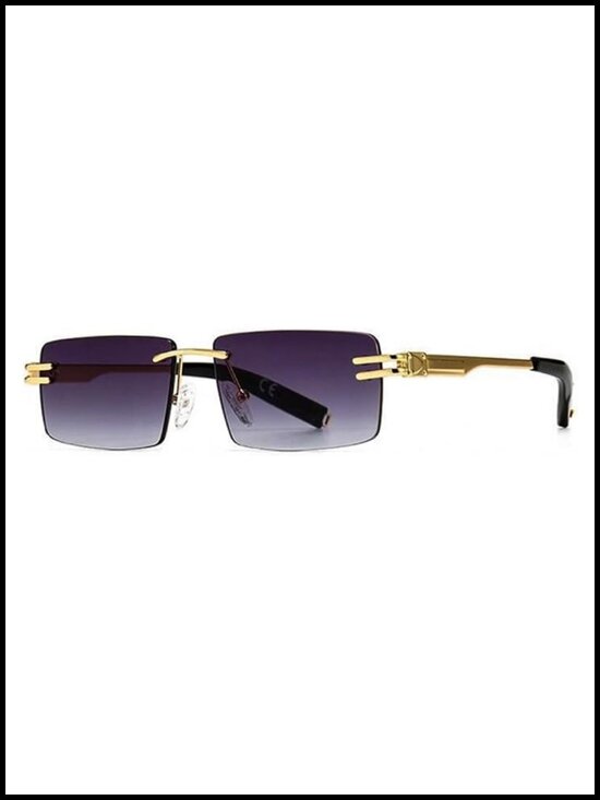 Rimless Gold Metal Frame Rectangle Sunglasses UV Protection Polarized Gradient main image 5